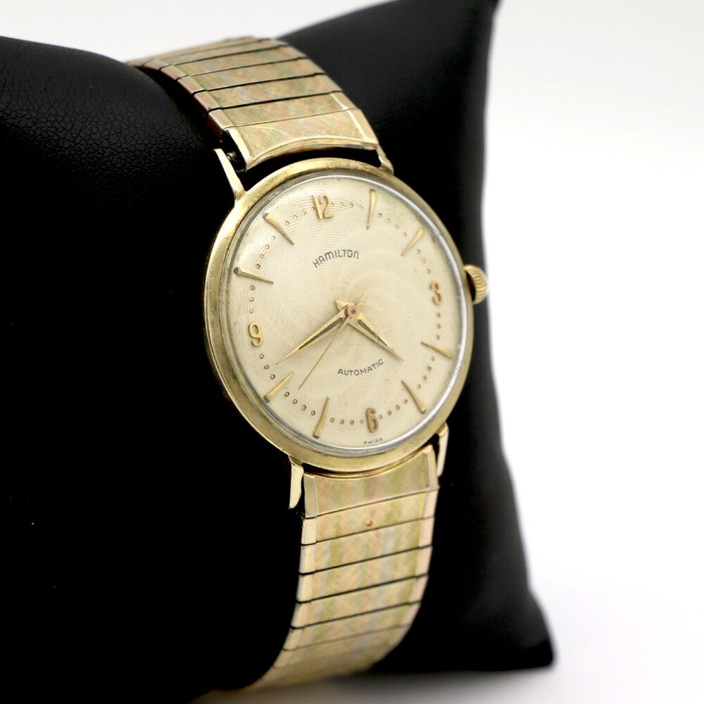 Hamilton Vintage 1950s 10K Gold Filled Automatic Swirled Guilloché Dial Watch
